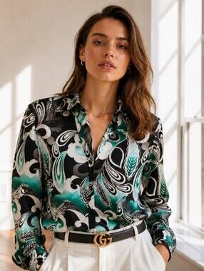 East 5th Teal, Black & White Paisley Button-Down Shirt